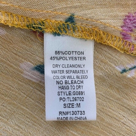 Umgee USA Yellow Floral Print Tunic Top Sleeveless Criss Cross Neck Tie Back M - Picture 8 of 11